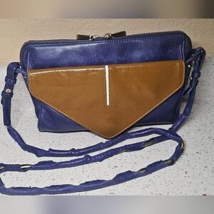 EUC Pour La Victoire Navy & Tan Colorblock Leather Crossbody Bag
